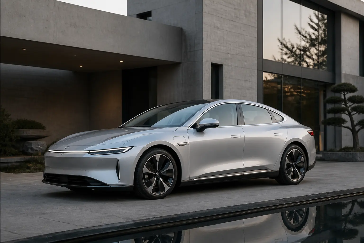 Lucid Air на тлі сучасної архітектури