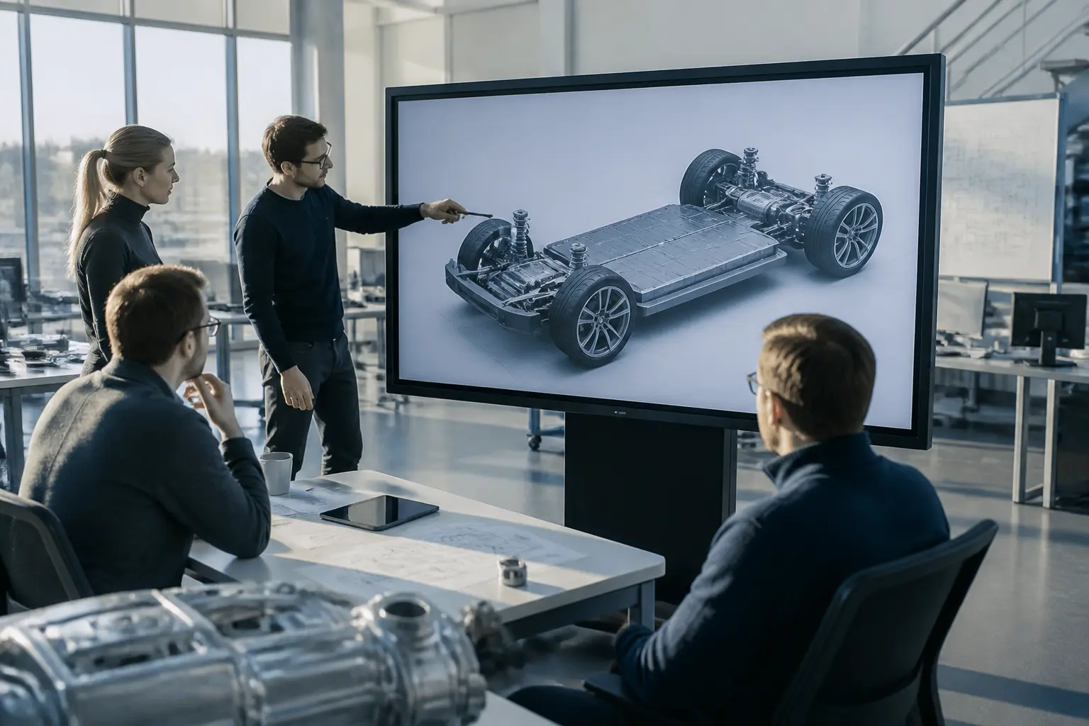 Інженер Magna International аналізує цифрову модель шасі автомобіля