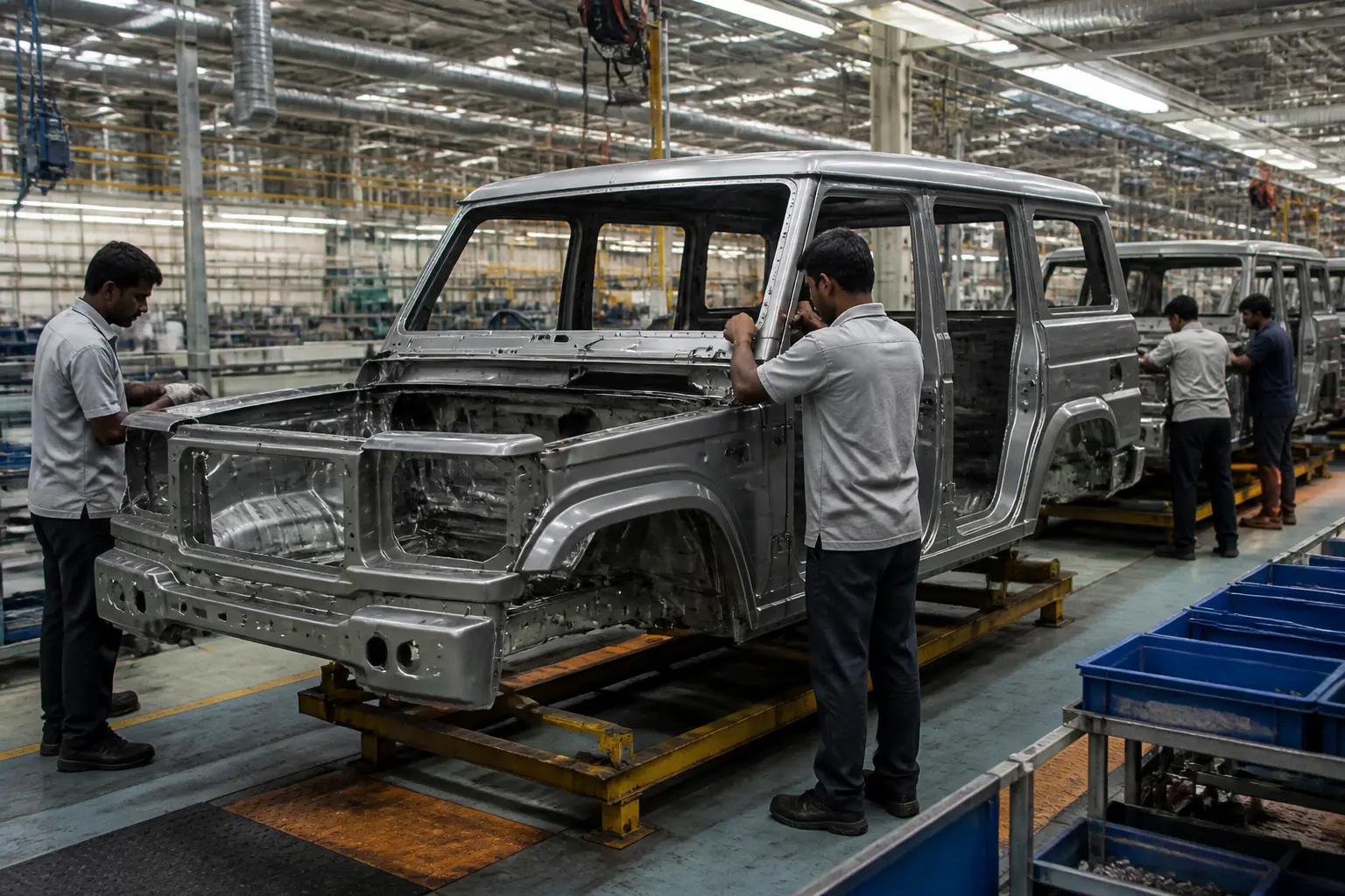 Сборочный конвейер внедорожника на индийском автомобильном заводе