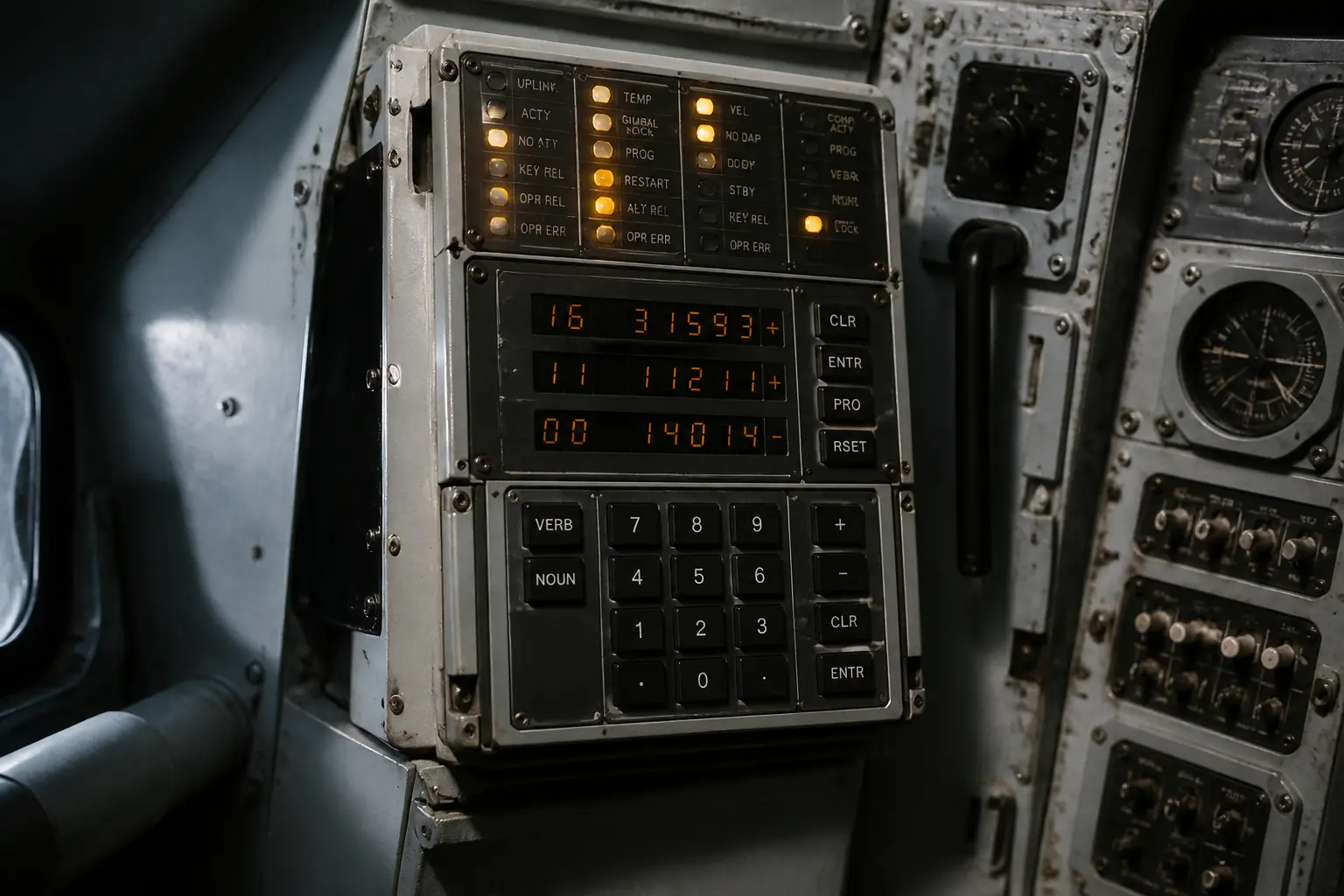 Бортовий керувальний комп'ютер Apollo Guidance Computer з панеллю індикаторів