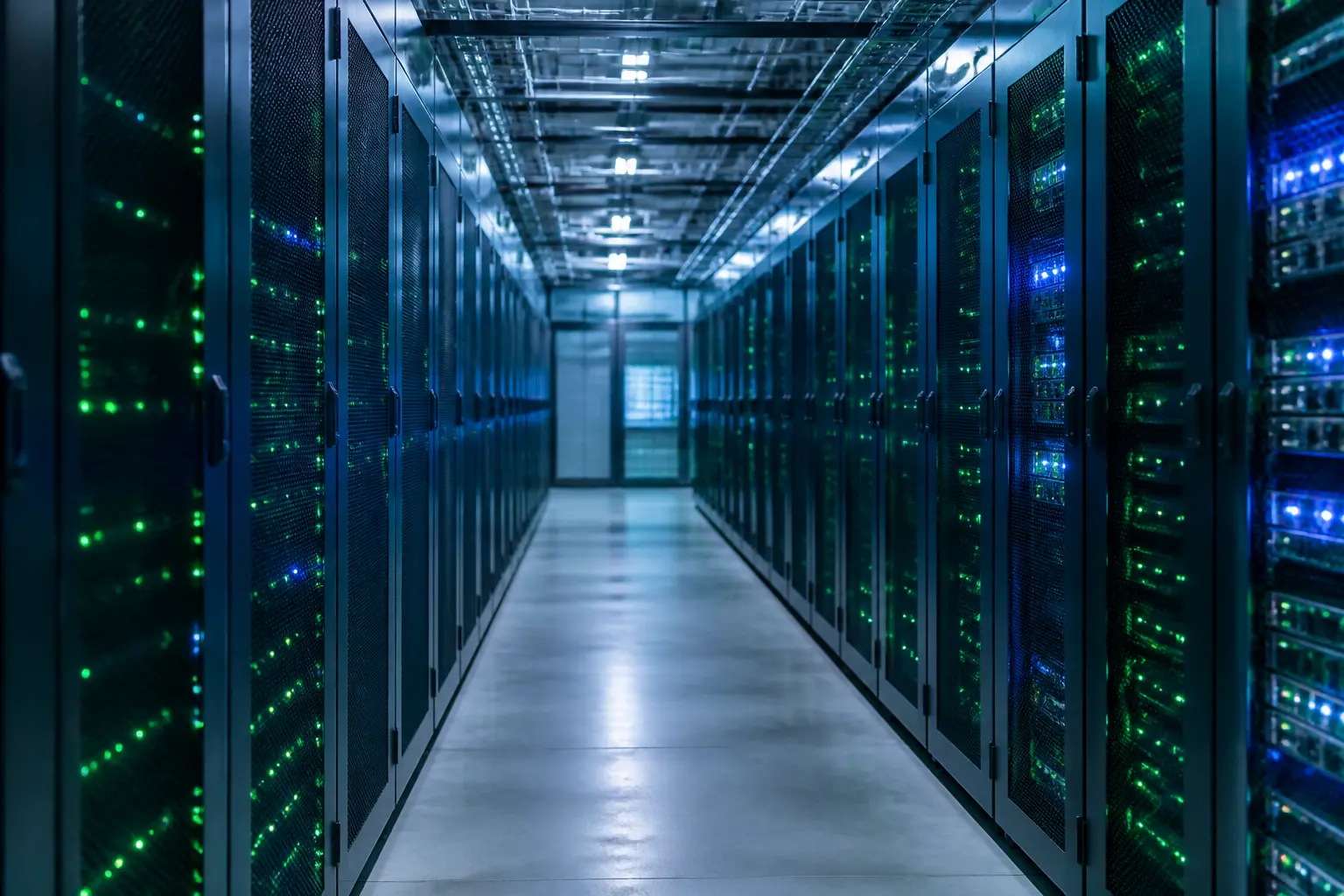 Ряды серверных стоек в центре обработки данных