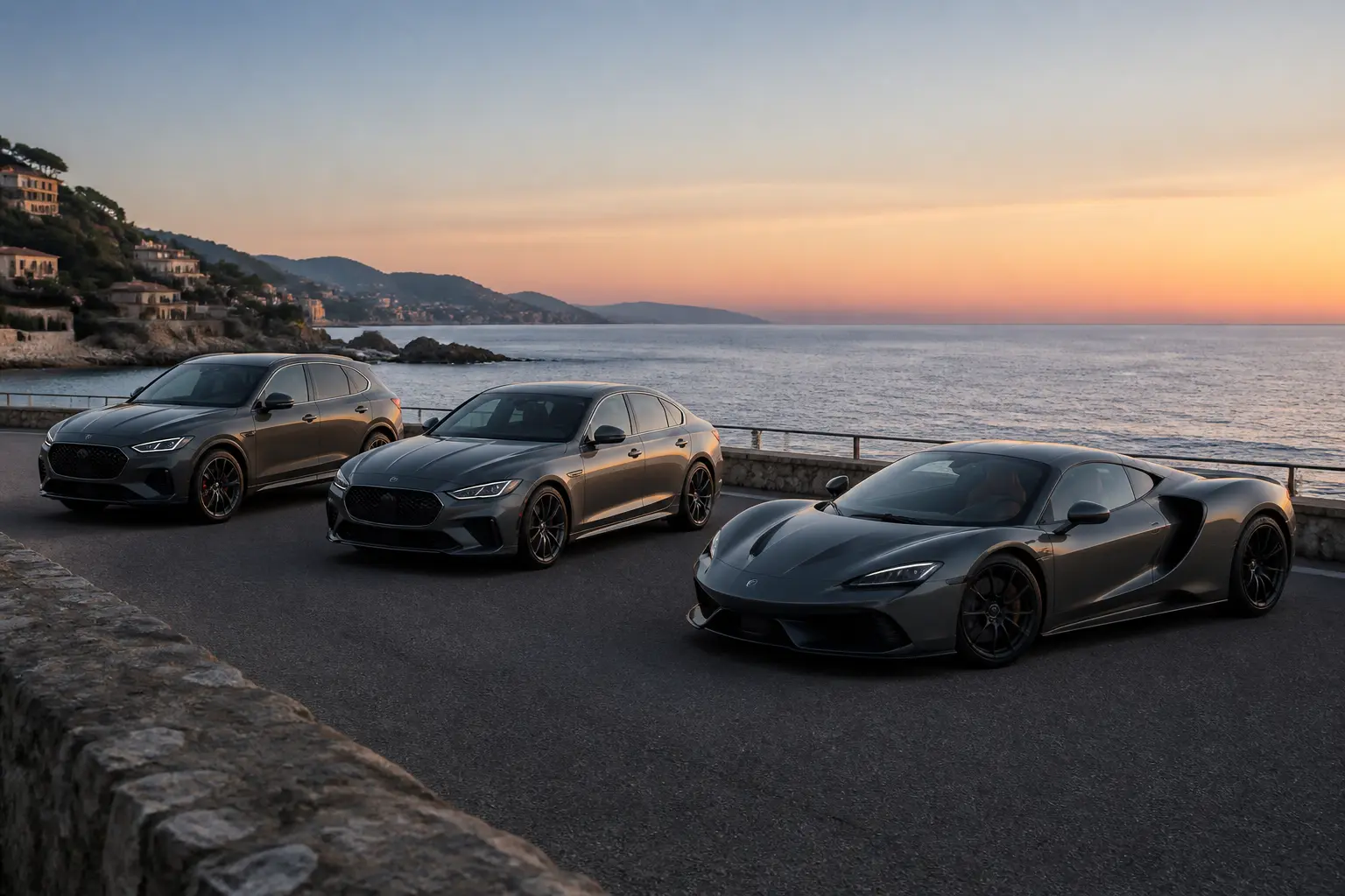 Лінійка сучасних люксових італійських автомобілів на узбережжі