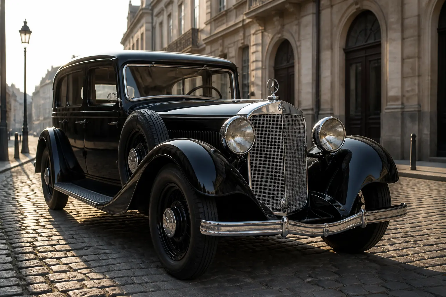 Винтажный автомобиль Mercedes-Benz 1930-х годов на европейской улице
