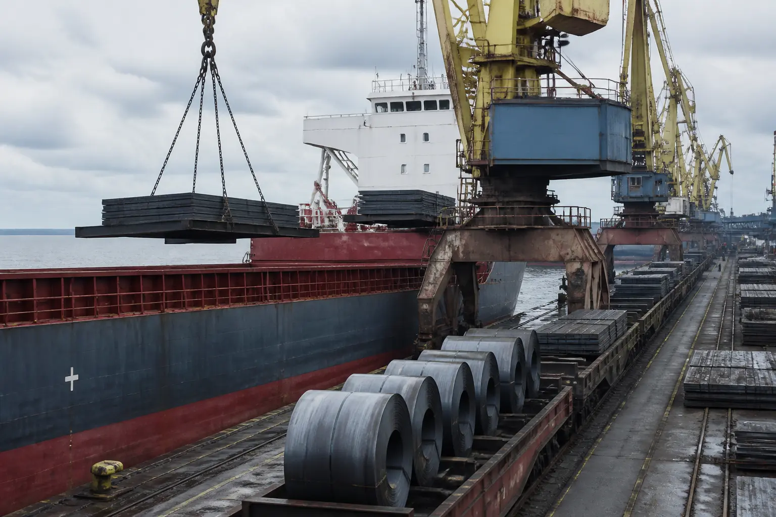 Навантаження металопродукції на судно в морському порту