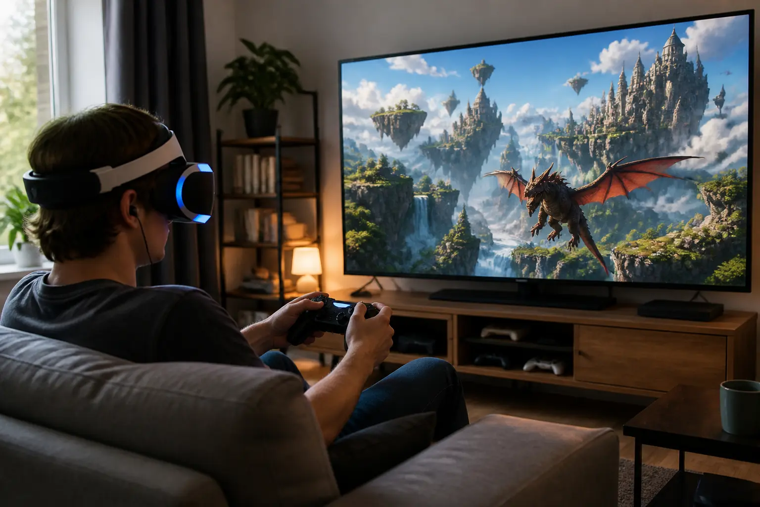 Игрок в метавселенной с VR-гарнитурой