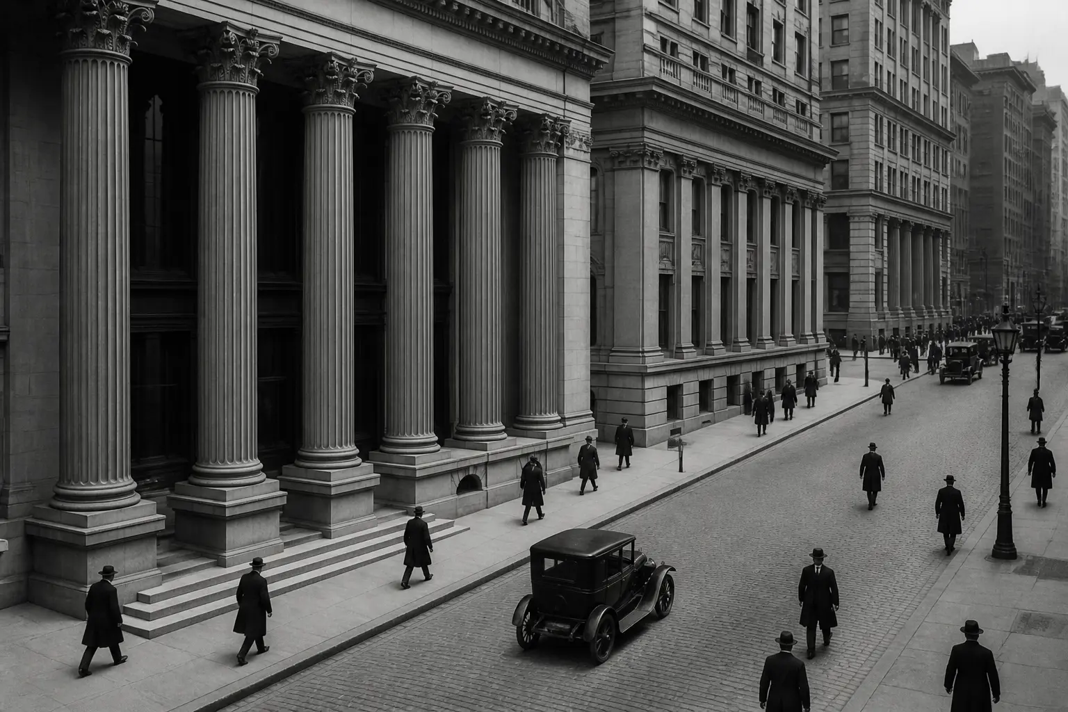 Улица финансового района Нью-Йорка 1930-х годов, период основания Morgan Stanley