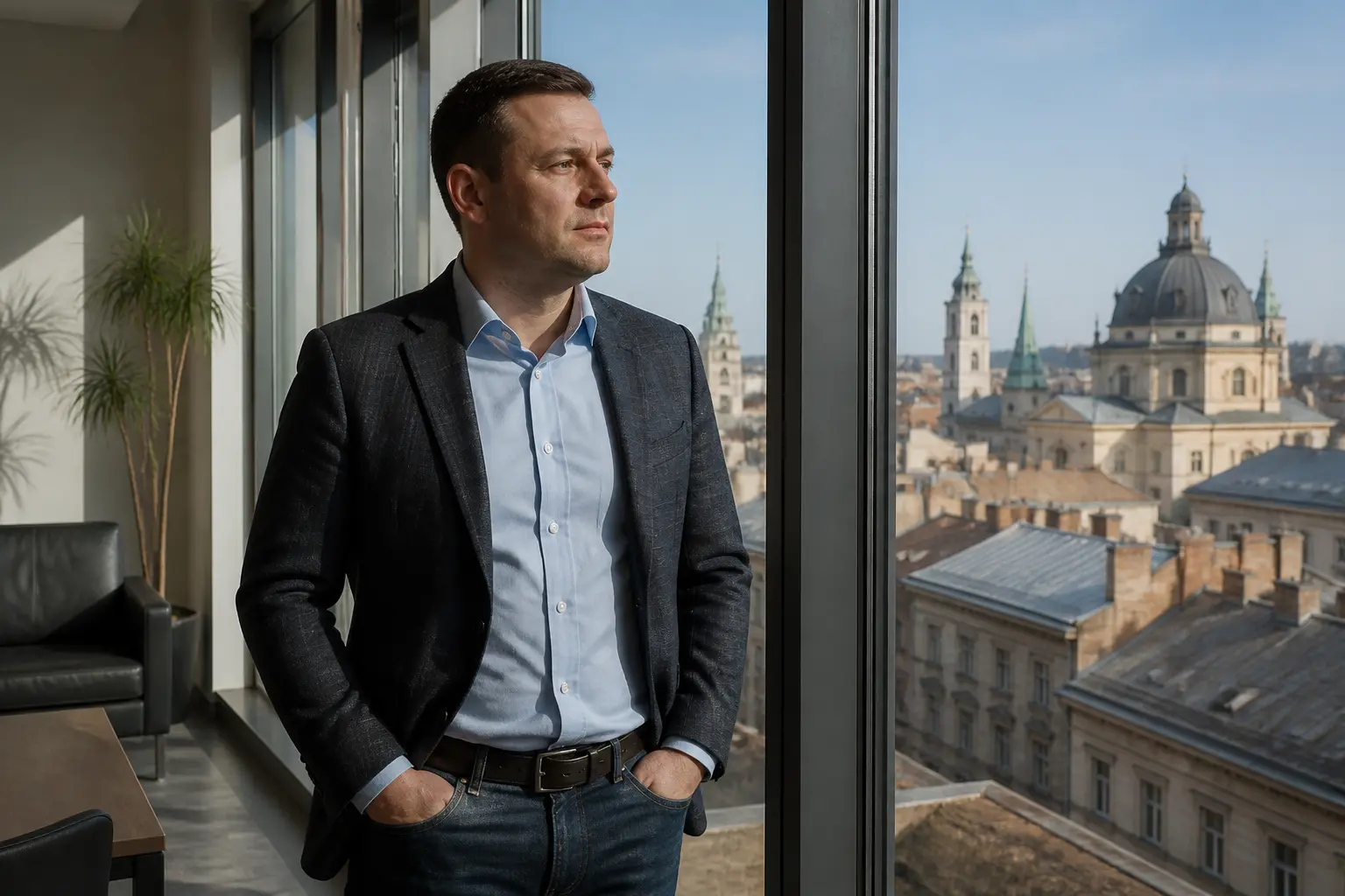 Андрій Павлів у сучасному офісі на тлі Львова