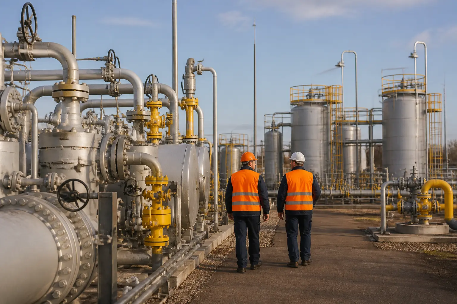 Газовые трубопроводы и оборудование на промышленной площадке