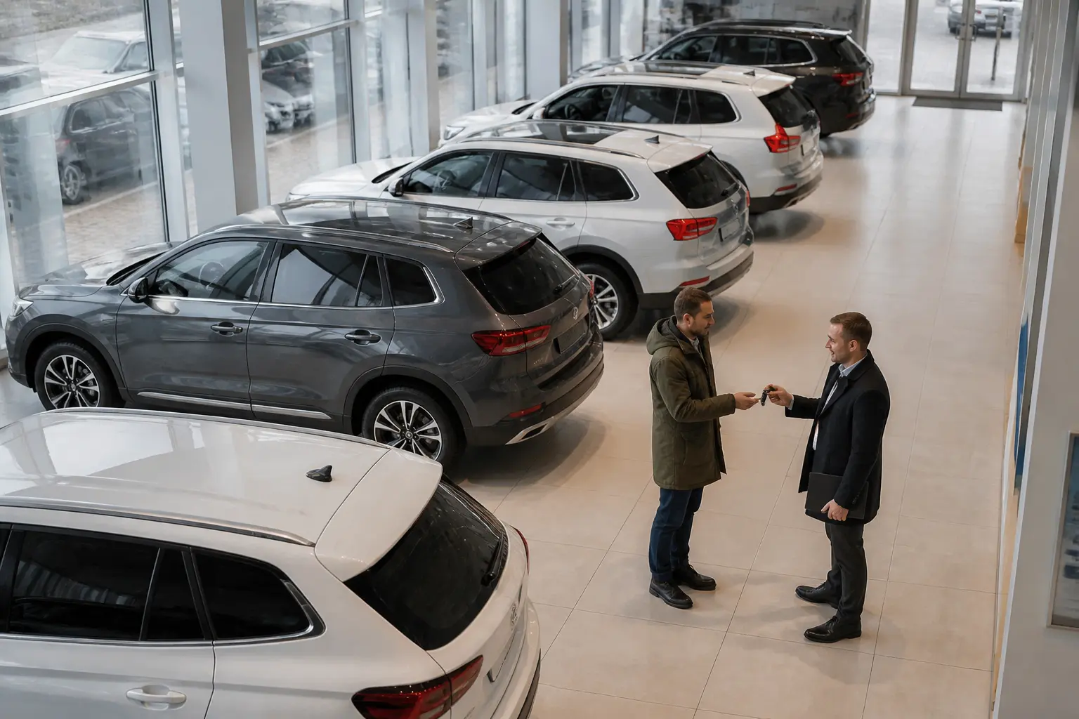 Нові кросовери в автосалоні під час продажу