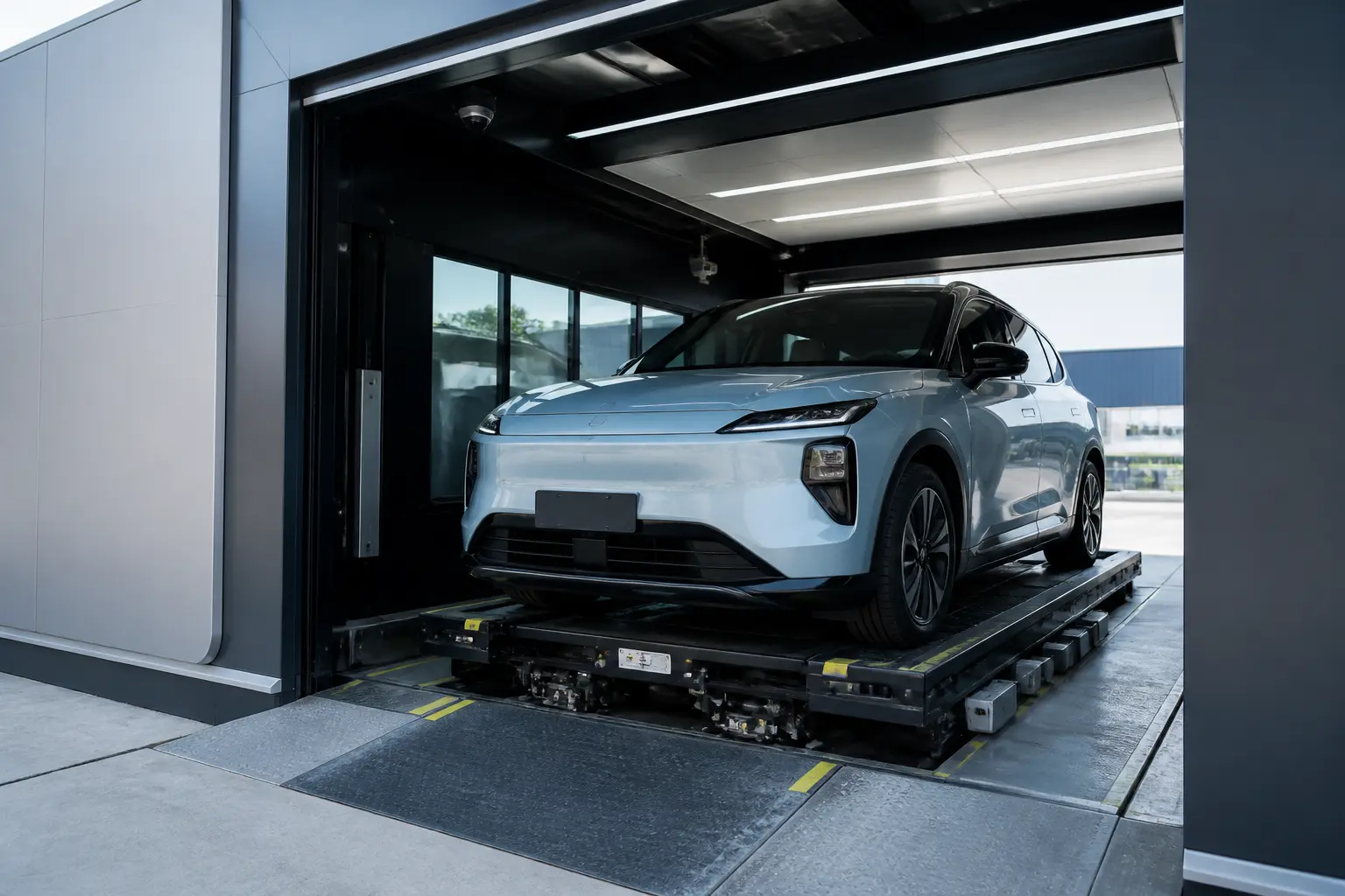 Електромобіль на автоматизованій станції заміни батарей Power Swap
