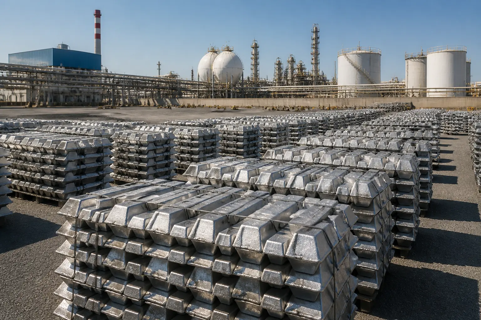 Промисловий експорт ОАЕ: склад алюмінієвих злитків біля нафтохімічного заводу