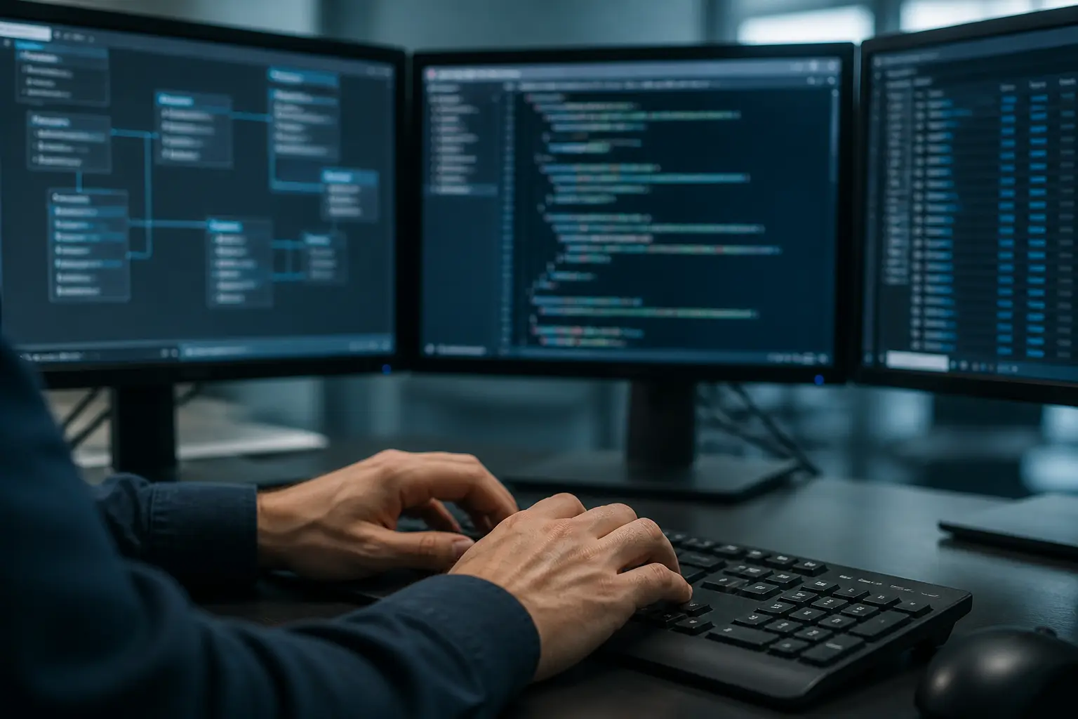 Руки администратора базы данных за работой с SQL-кодом