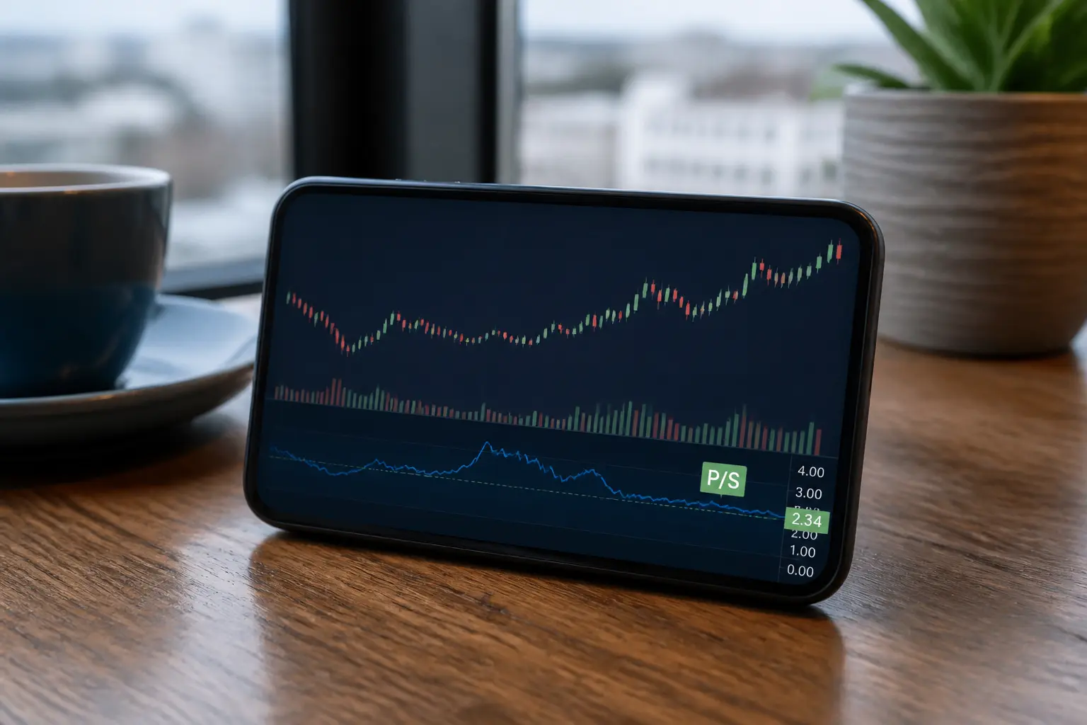 Смартфон із фінансовим графіком та мультиплікатором P/S