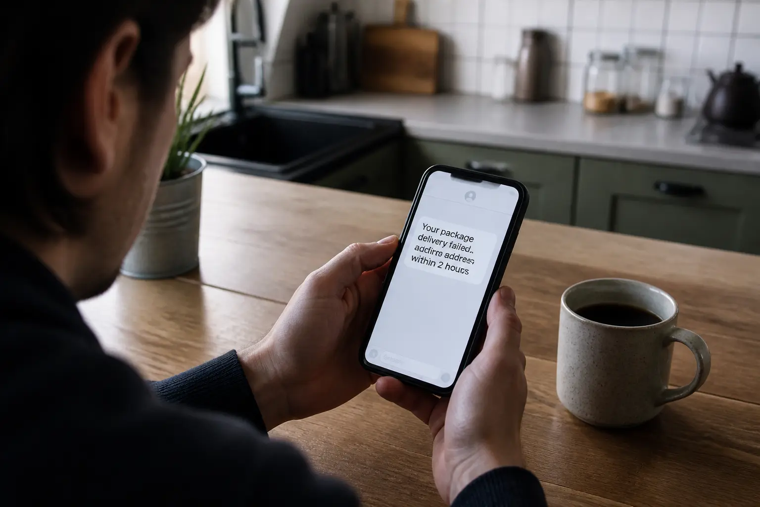Смартфон із фішинговим SMS-повідомленням про доставку посилки