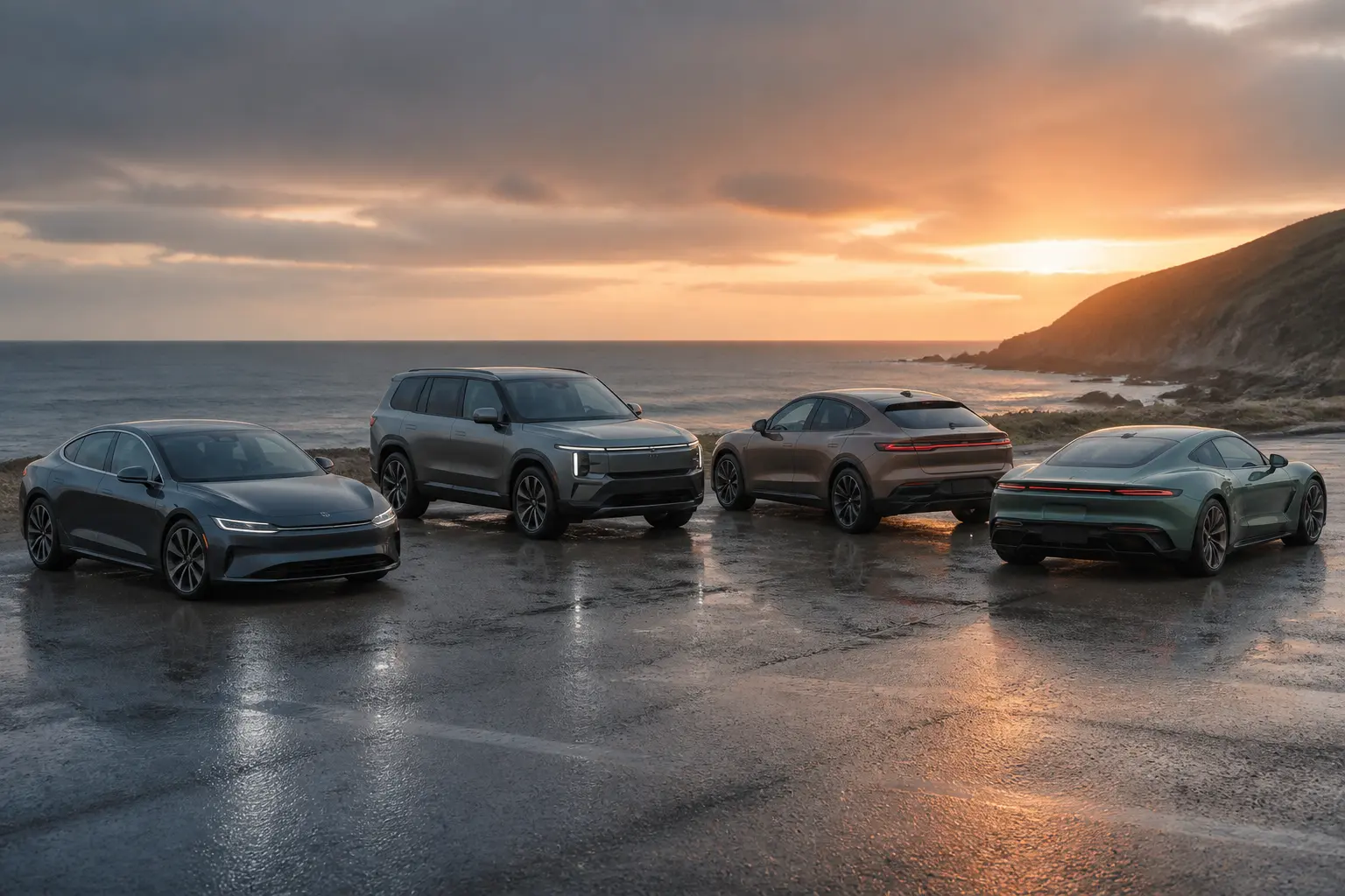 Лінійка електромобілів Polestar на узбережжі