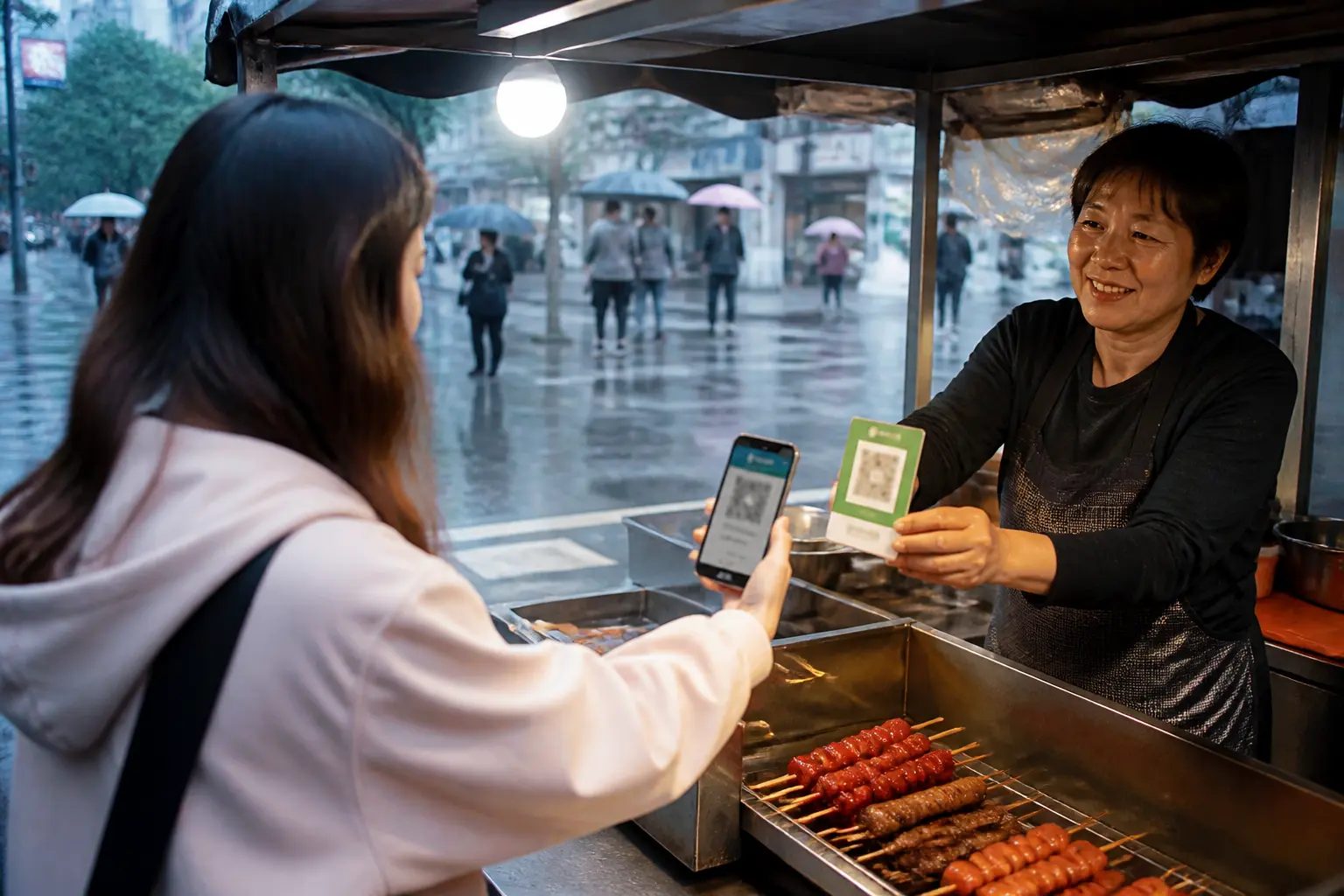Оплата за QR-кодом на вуличному ринку в Китаї