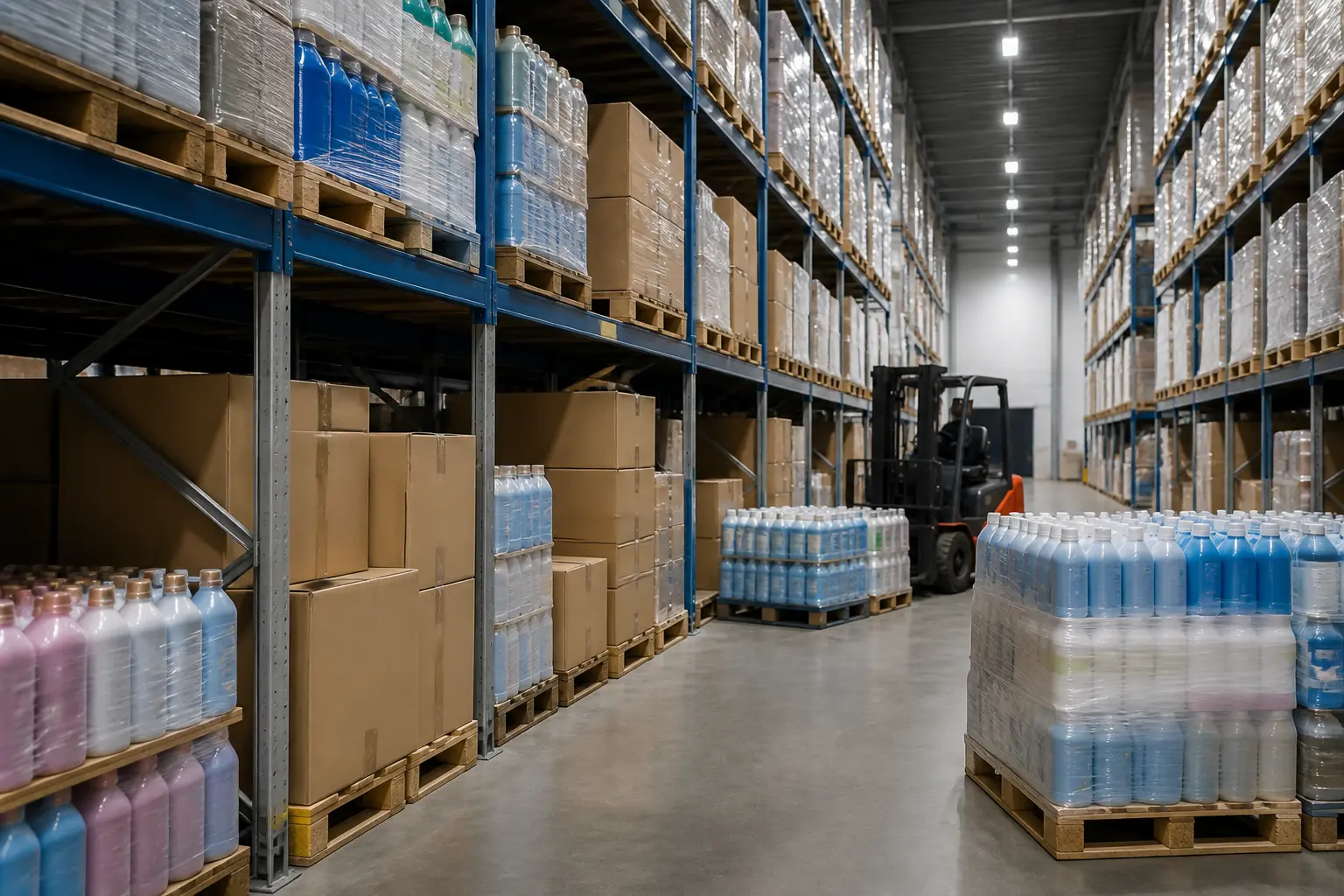 Склад дистрибуції товарів повсякденного попиту з палетами продукції