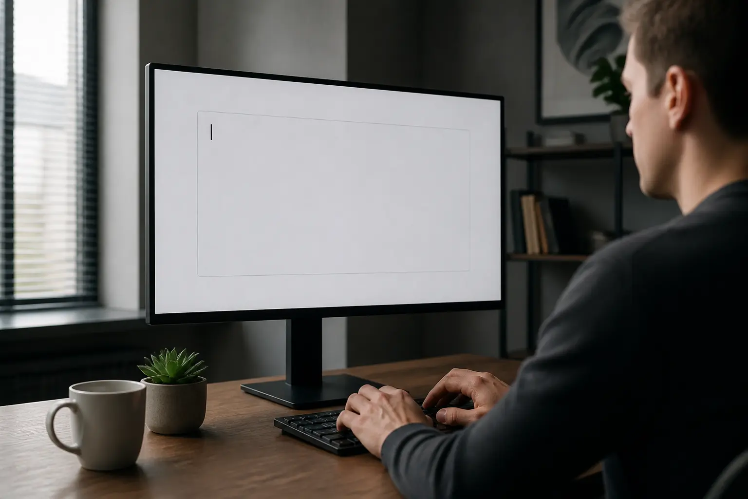 Робочий стіл із монітором, на якому відкрито текстовий інтерфейс для написання промптів