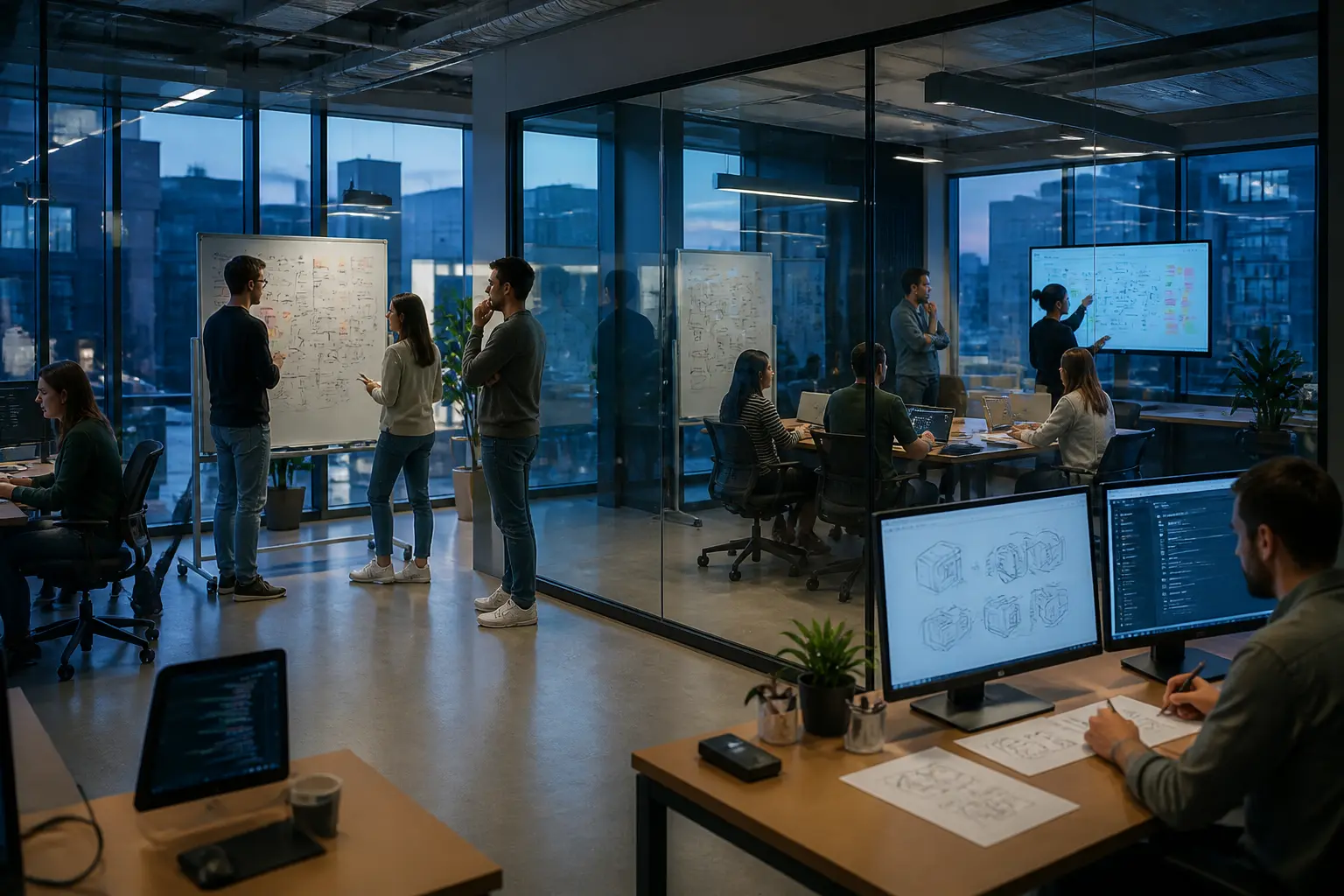 Командна робота над R&D проектом у сучасному офісі