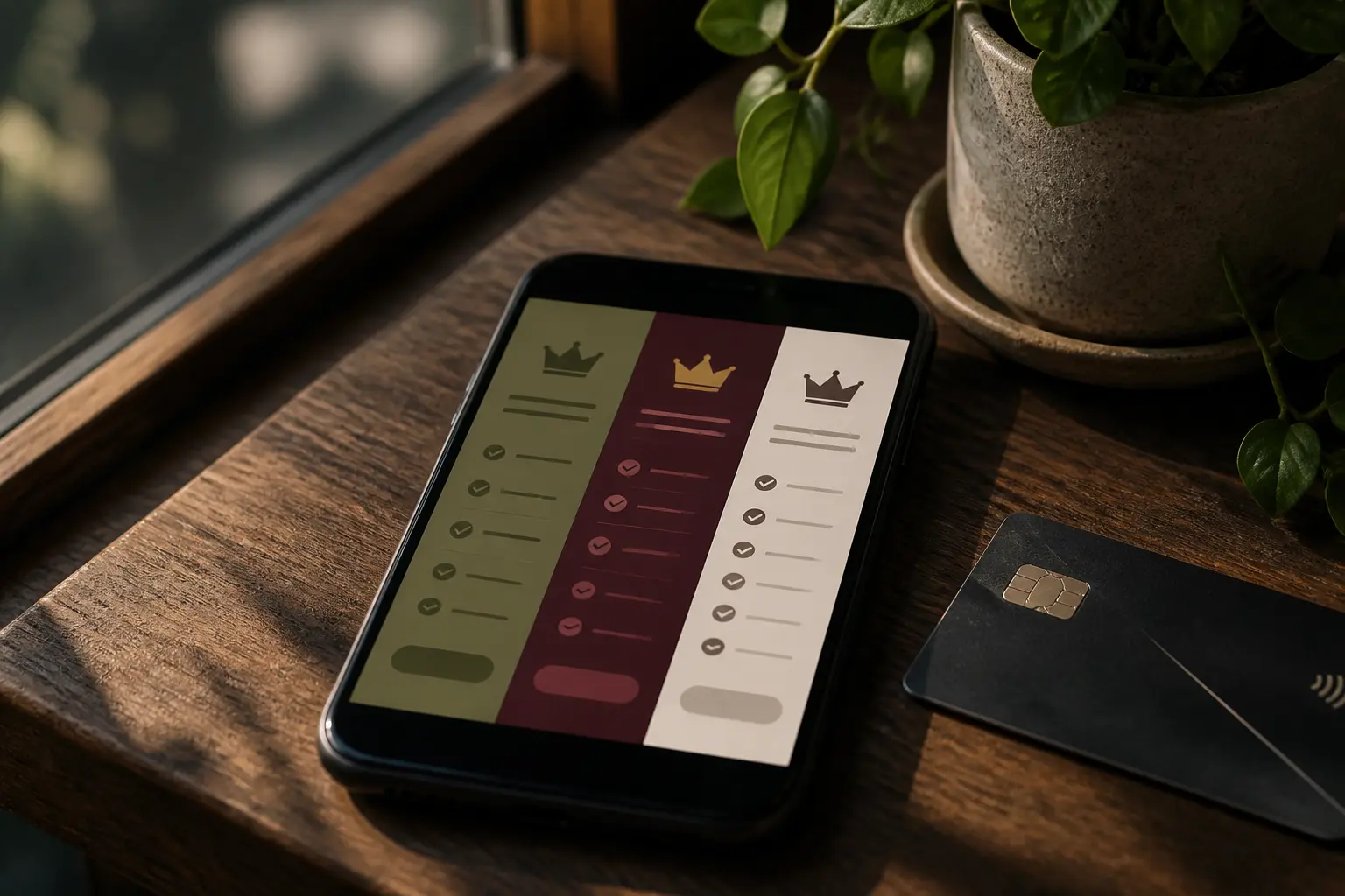 Смартфон із планами підписки Reface Premium на тлі робочого столу