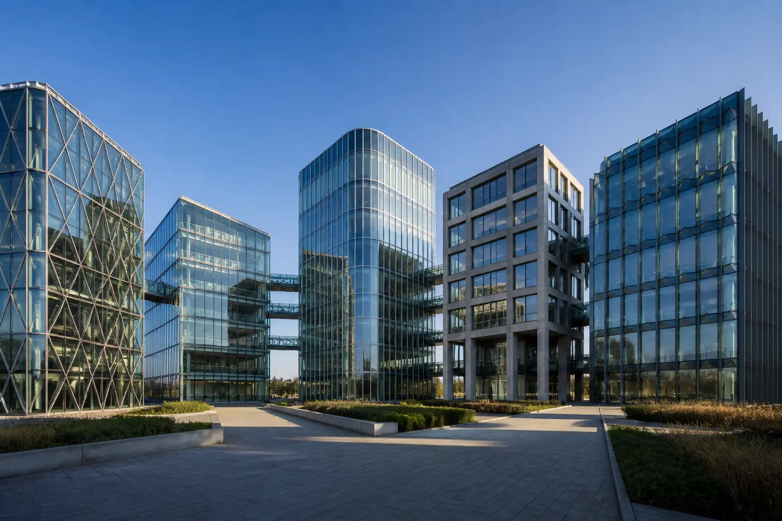 Современная штаб-квартира Renault Group с отдельными архитектурными секциями для бизнес-подразделений