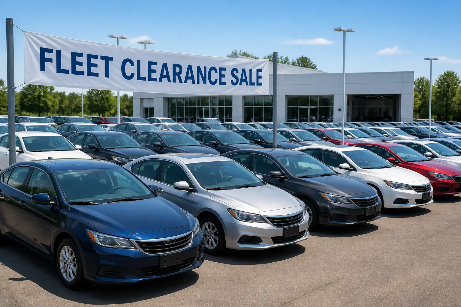 Площадка дилера с объявлением о распродаже fleet-авто