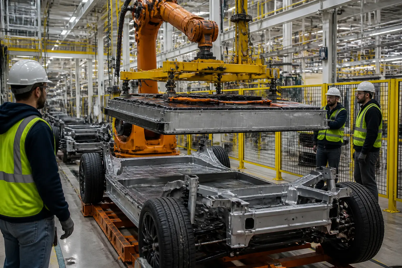 Роботизированная линия сборки на заводе Rivian