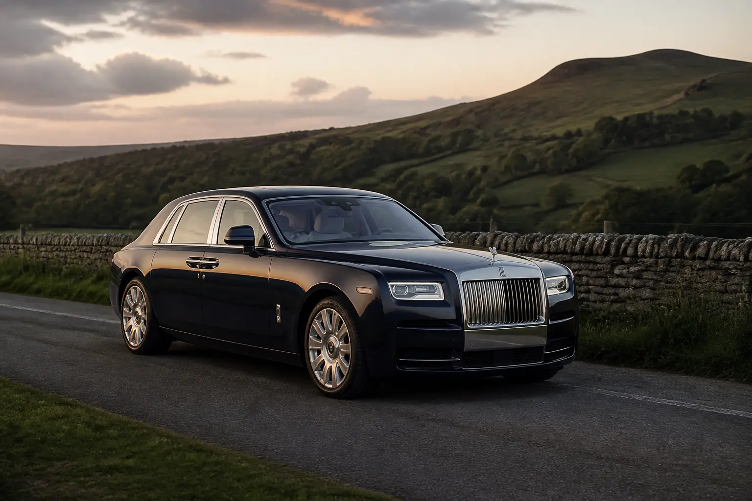 Сучасний автомобіль Rolls-Royce на заміській дорозі в Англії
