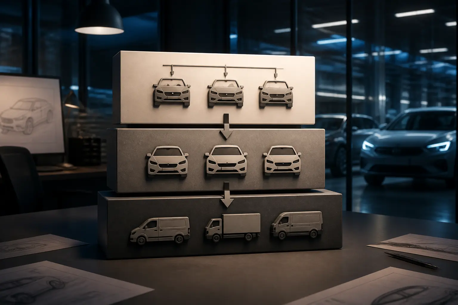 Схема бизнес-модели SAIC Motor с тремя уровнями брендов