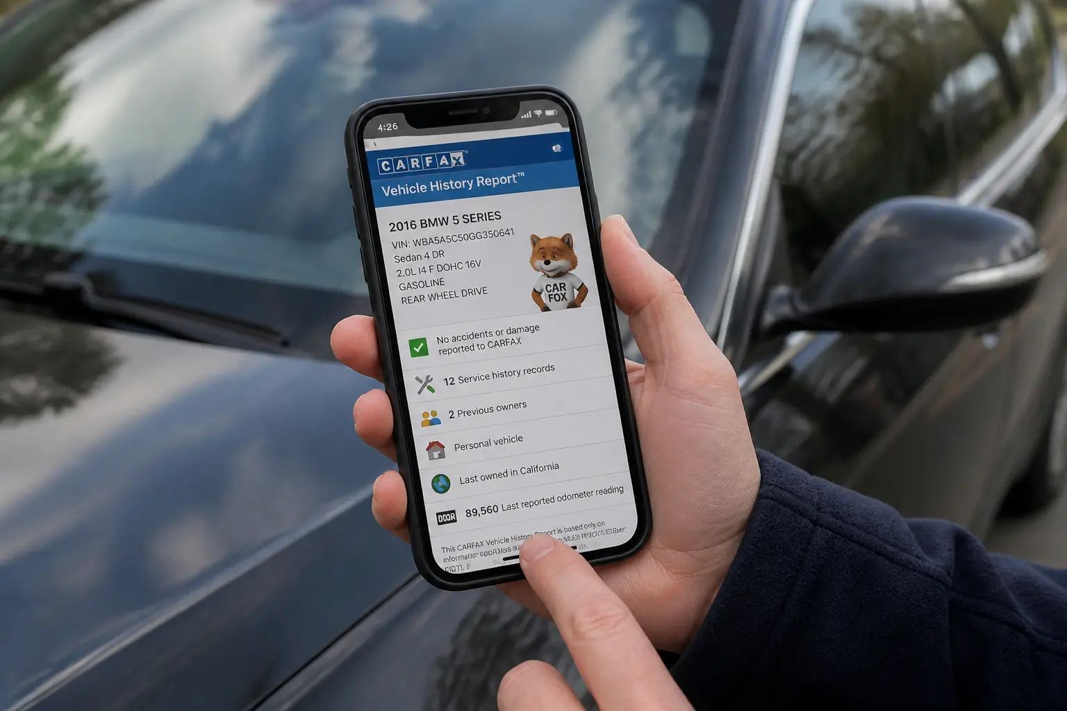 Перевірка VIN-коду через звіт Carfax на телефоні