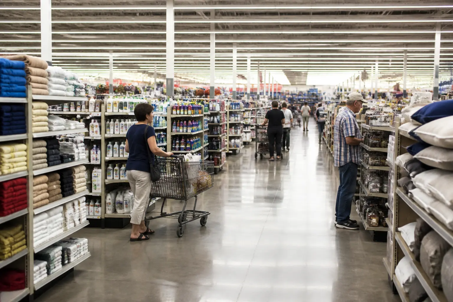 Інтер’єр раннього магазину Walmart з широкими проходами та низькими цінами
