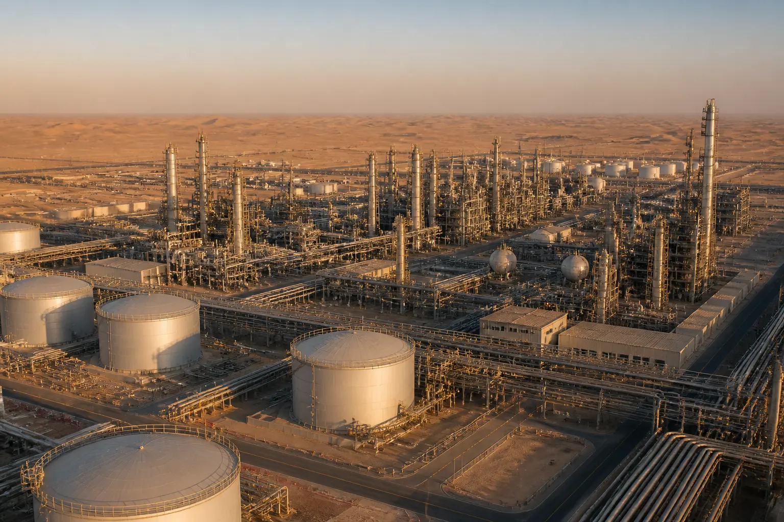 Нефтеперерабатывающий комплекс Saudi Aramco в пустыне