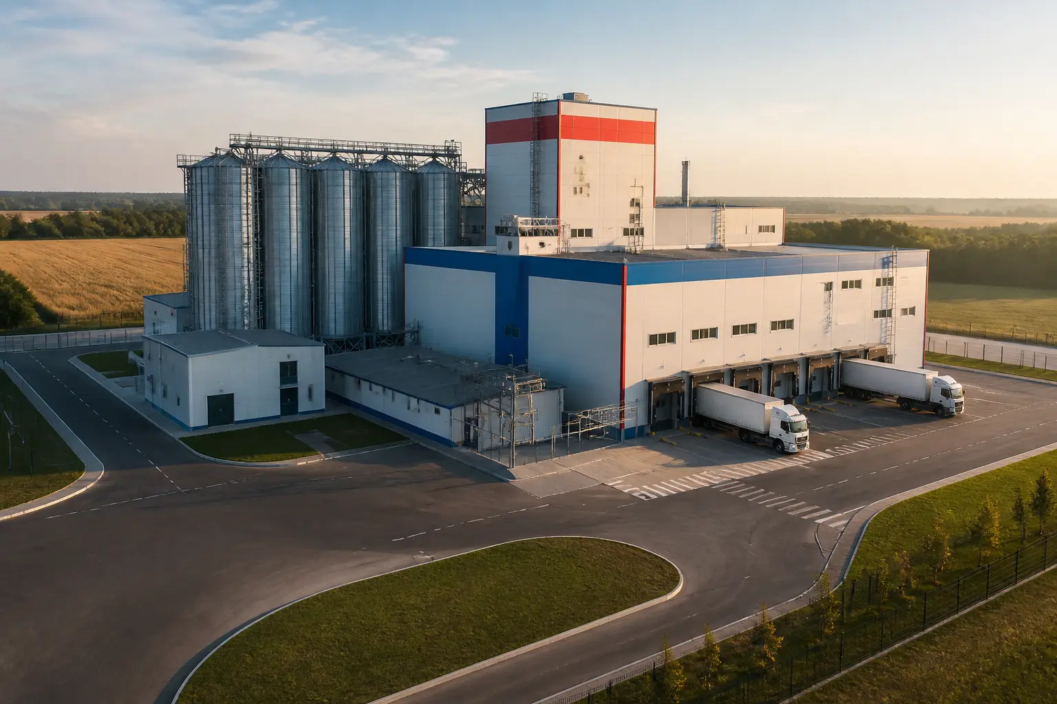Современный завод по производству кормов для животных в сельской местности