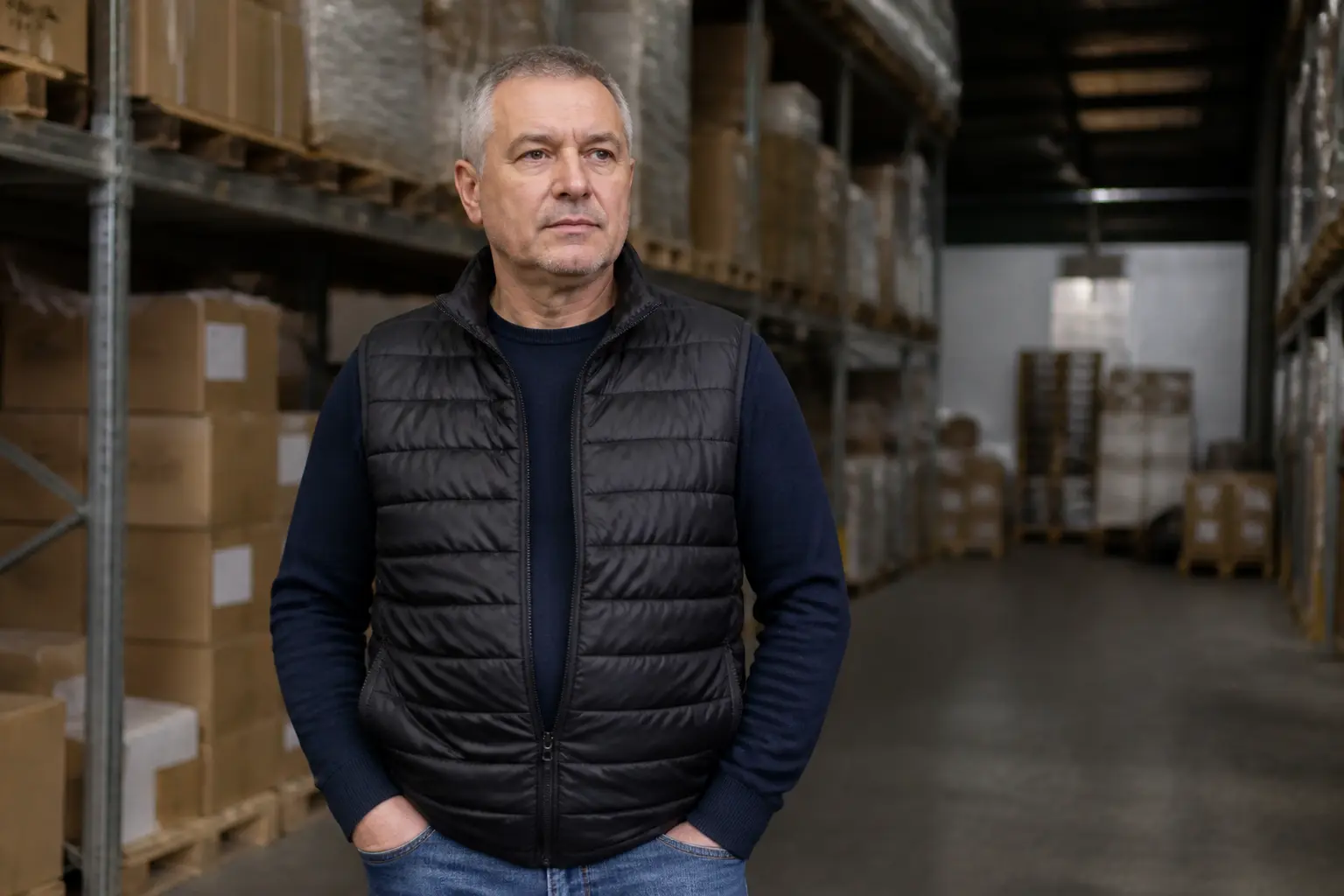 В'ячеслав Климов у складському приміщенні