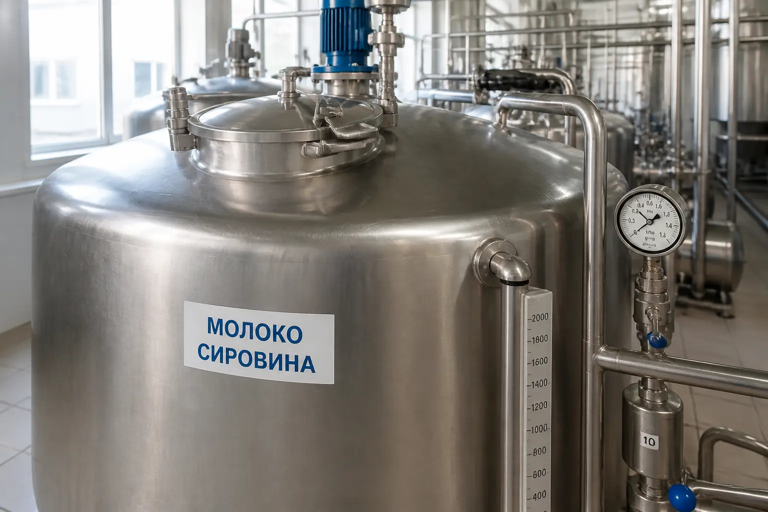 Резервуар для зберігання молока на молокозаводі