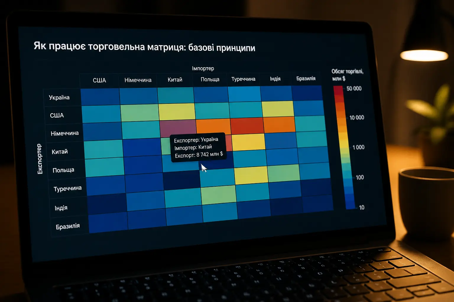 Тепловая карта торговой матрицы на экране компьютера