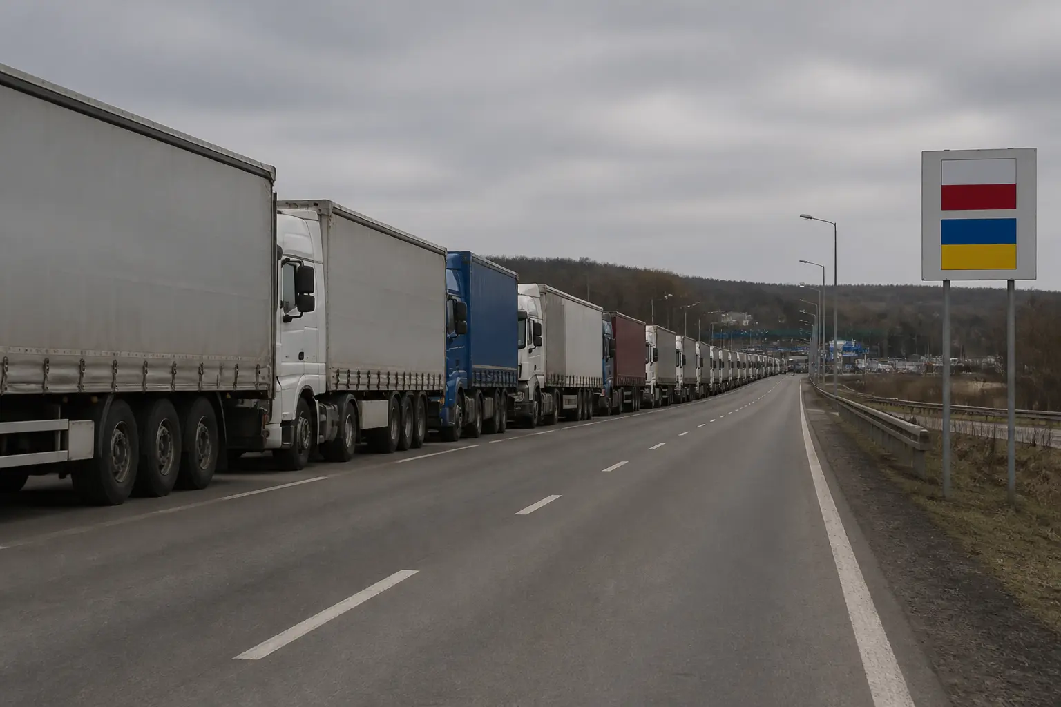 Умовна ілюстрація черги вантажівок біля кордону