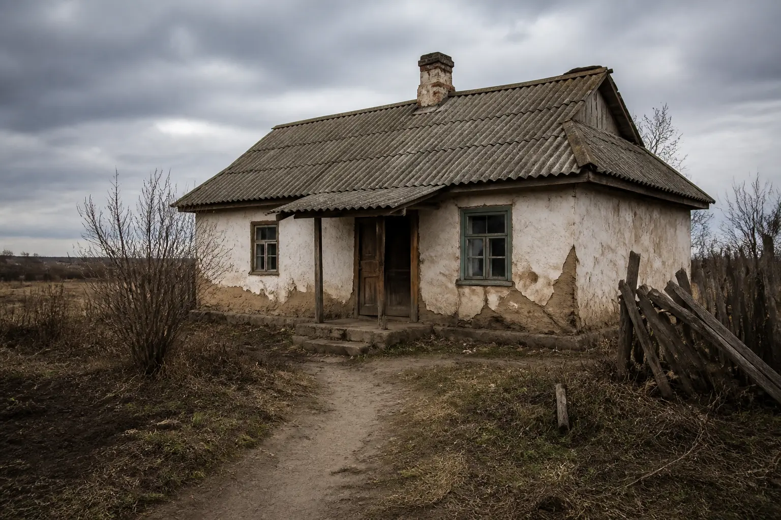 Старый сельский дом без удобств, иллюстрирующий абсолютную бедность