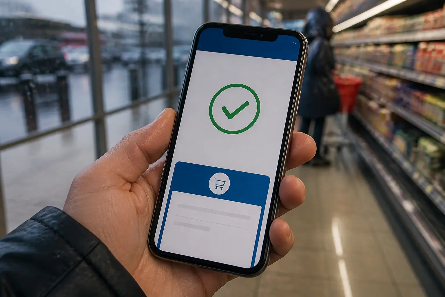 Мобільний банкінг Приват24 на екрані смартфона під час оплати в супермаркеті
