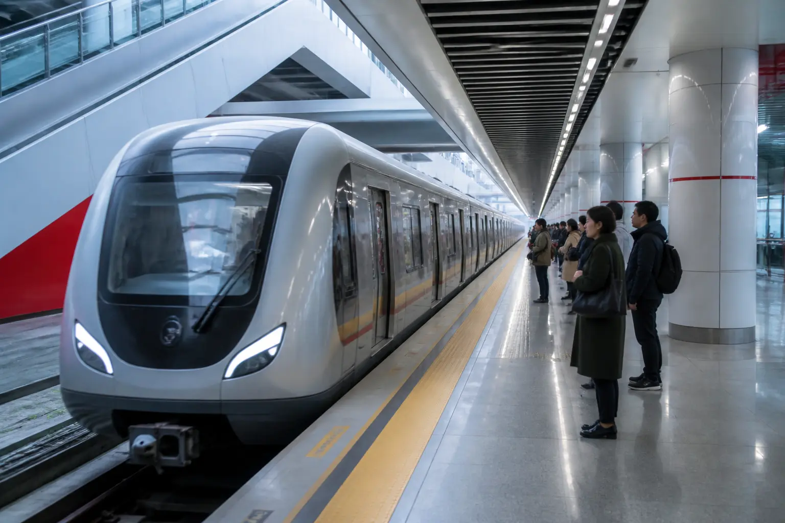 Сучасна станція шанхайського метро з потягом на платформі