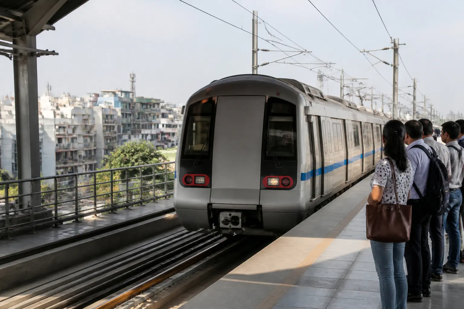 Потяг делійського метро на естакадній станції