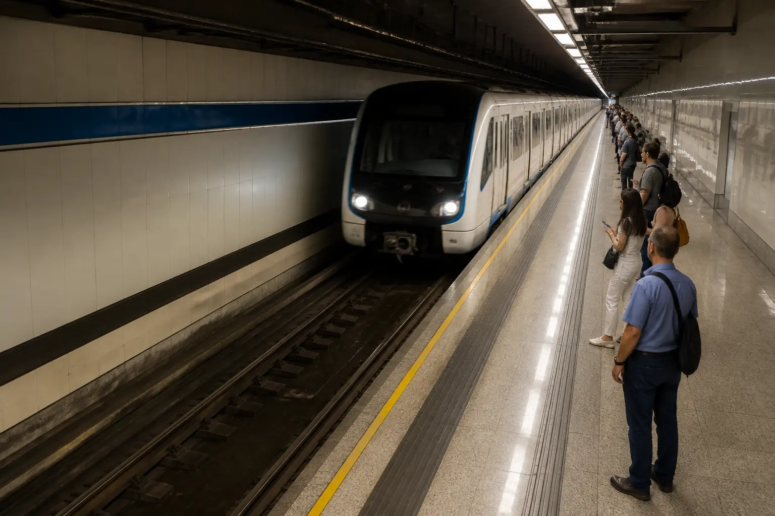 Поїзд метро прибуває на станцію в Мадриді