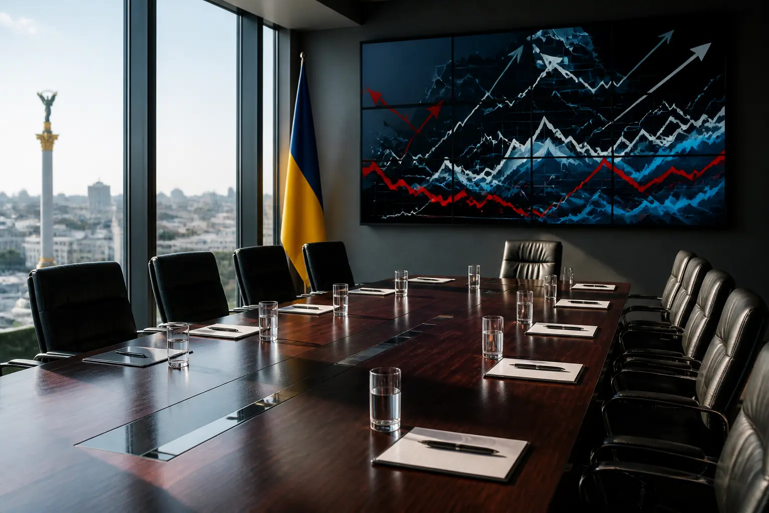 Сучасна зала засідань ради директорів з екраном для презентацій