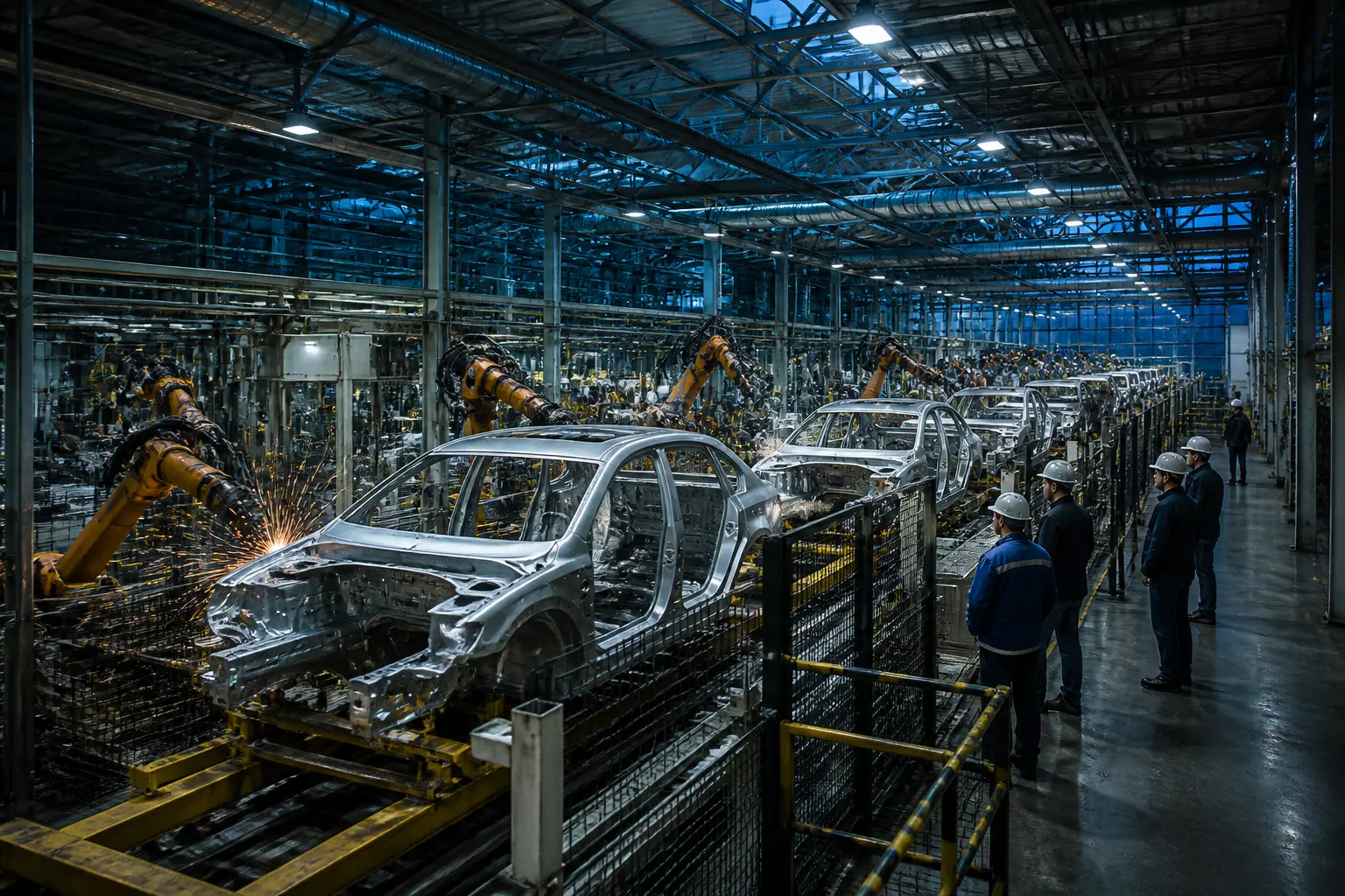 Конвеєр автомобільного заводу, що ілюструє масове виробництво та розподіл витрат на розробку