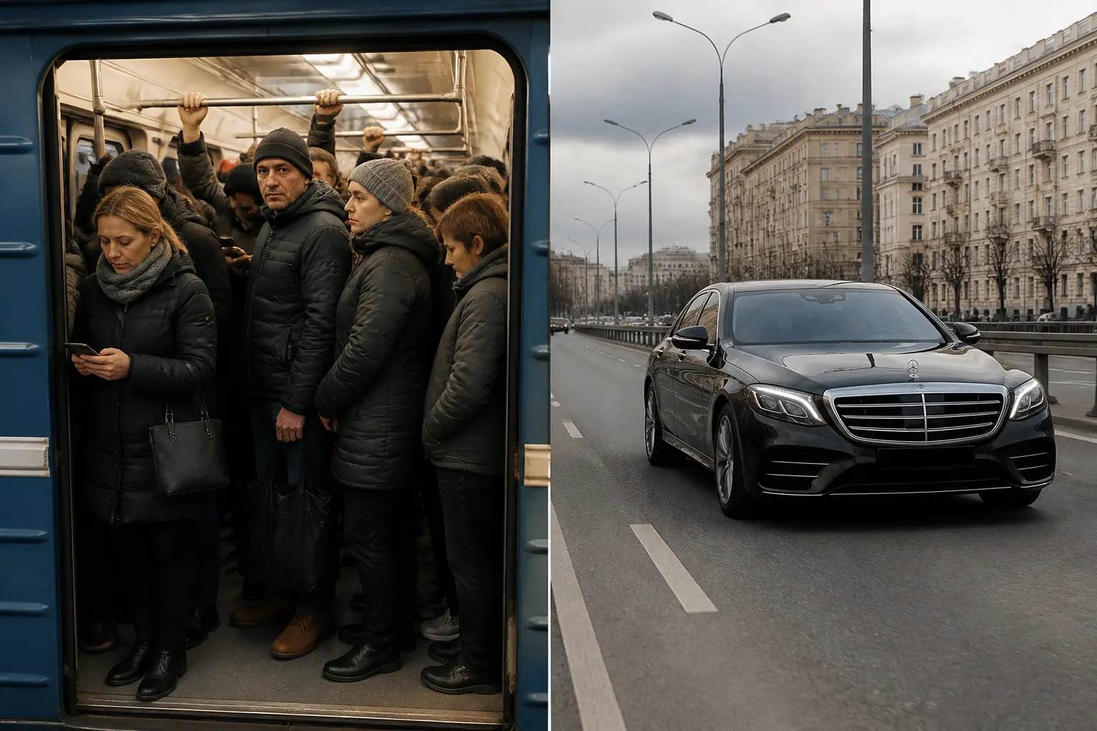 Порівняння звичайних commuters та розкішного автомобіля для ілюстрації нерівності доходів