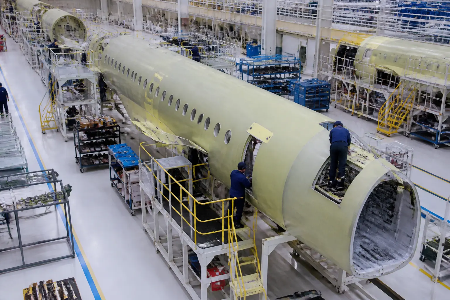 Сборка самолета Embraer на заводе в Бразилии