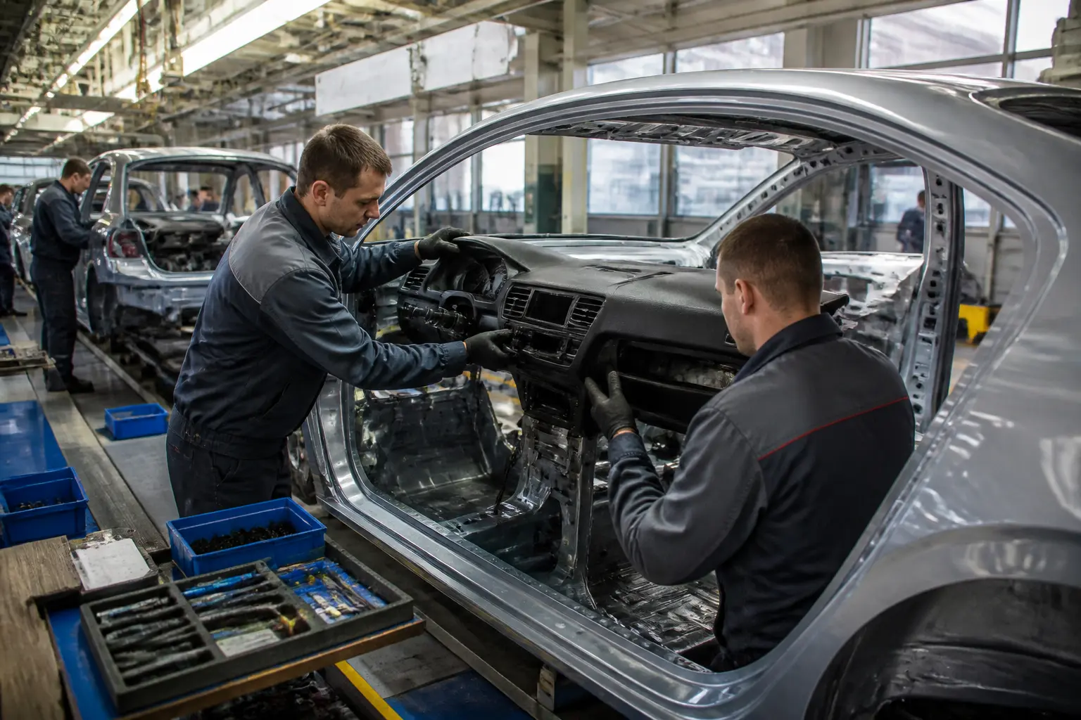 Складальний конвеєр: встановлення салону автомобіля