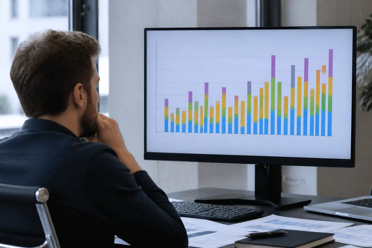 Монітор з інфографікою у вигляді стовпчикової діаграми рейтингу