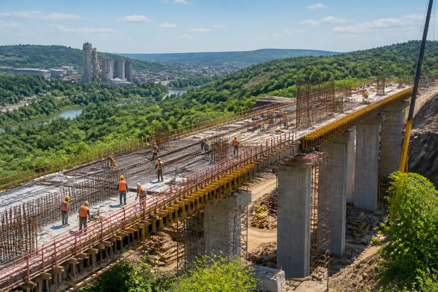 Будівництво мосту з використанням цементу та бетону