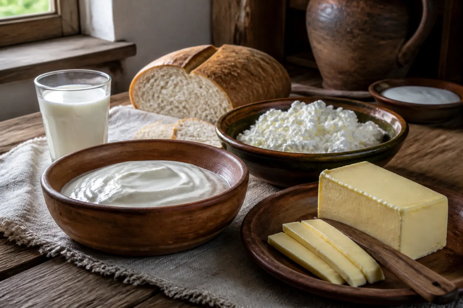 Молочні продукти на дерев’яному столі